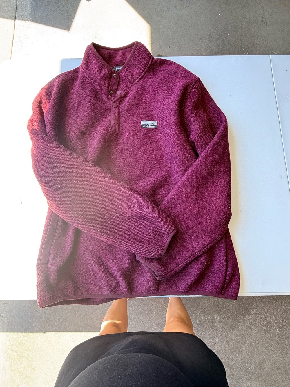 Men's Burgundy Quarter-Snap Fleece Pullover Sweater